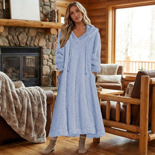 Kuscheliges Damen-Fleece-Kapuzen-Nachthemd mit Taschen
