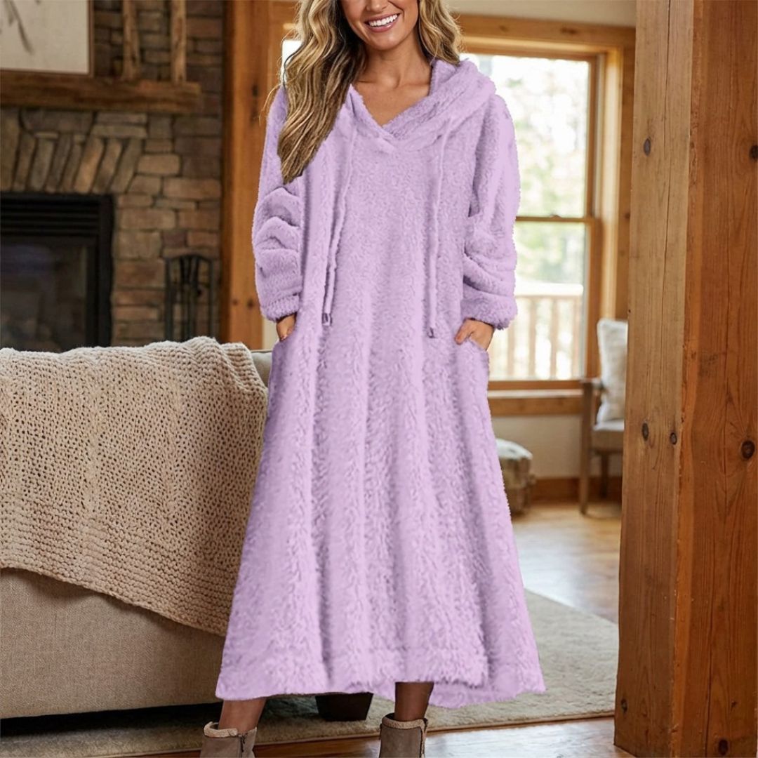 Kuscheliges Damen-Fleece-Kapuzen-Nachthemd mit Taschen