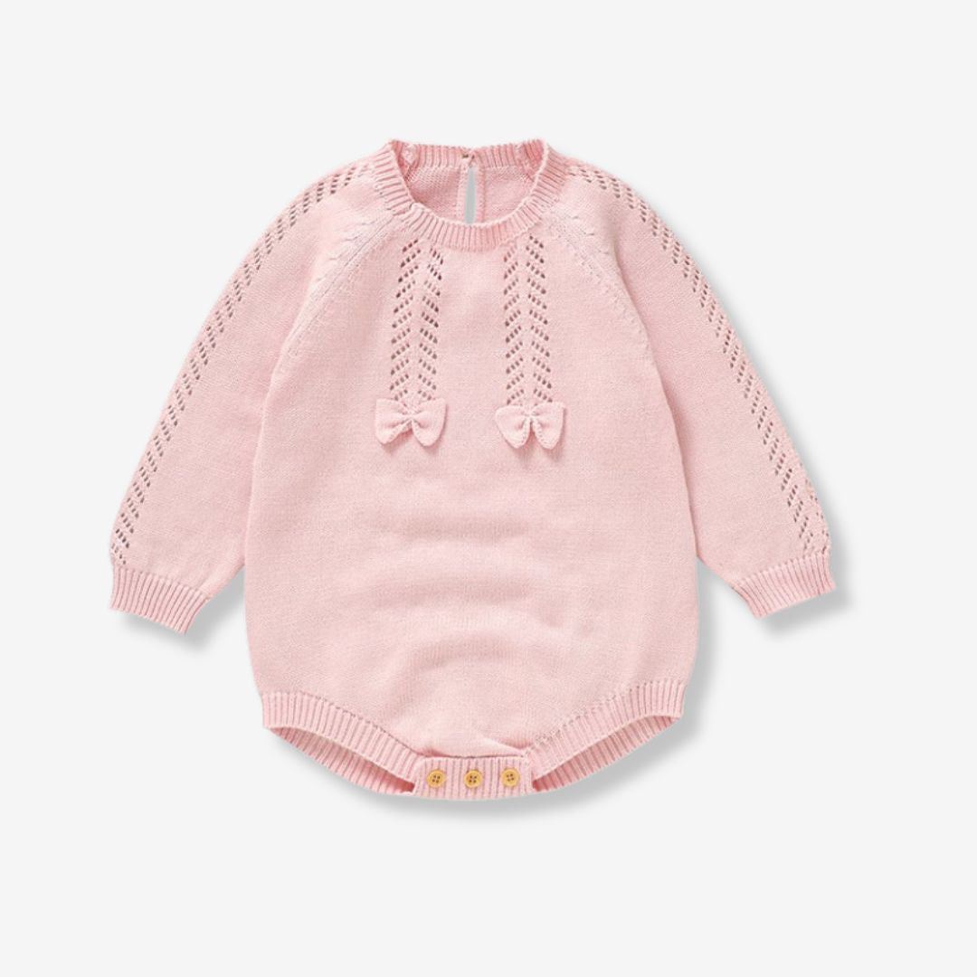 Baby-Mädchen Strick-Strampler mit Schleife