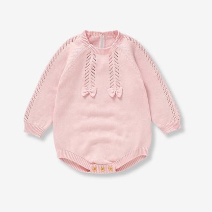 Baby-Mädchen Strick-Strampler mit Schleife