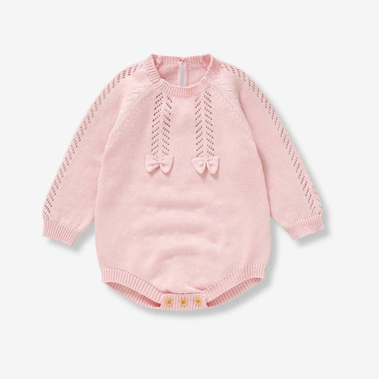Baby-Mädchen Strick-Strampler mit Schleife