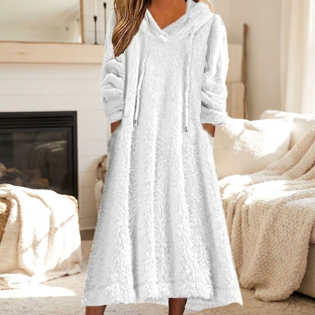 Kuscheliges Damen-Fleece-Kapuzen-Nachthemd mit Taschen