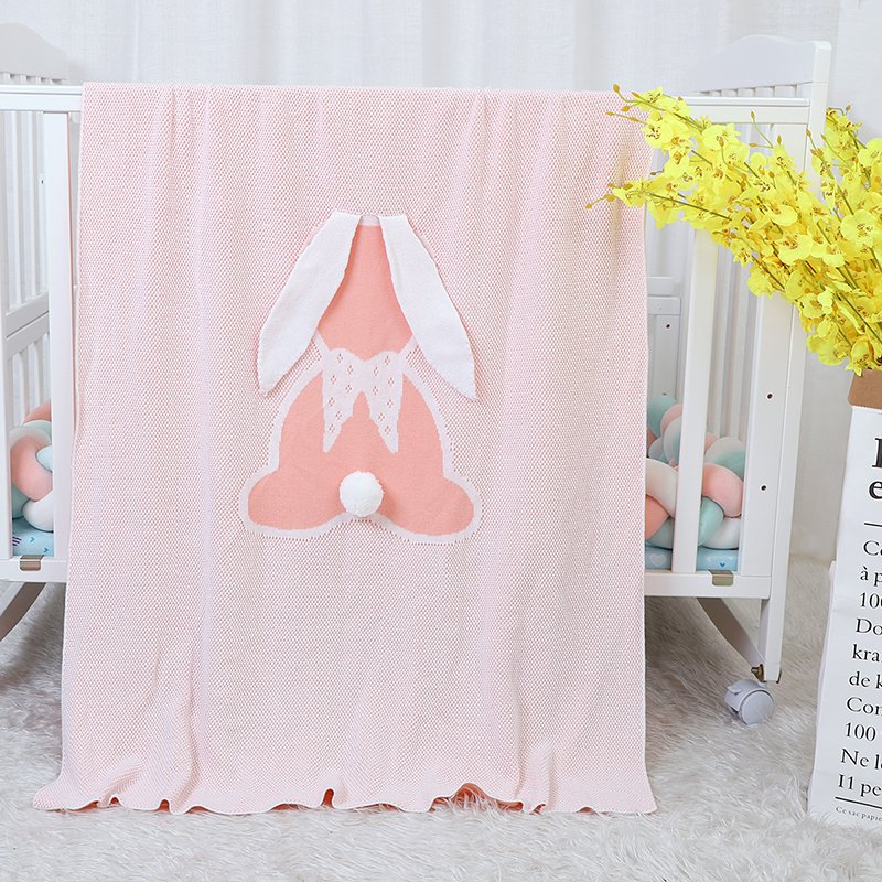 Weiche Baby-Strickdecke mit 3D-Hasenmotiv